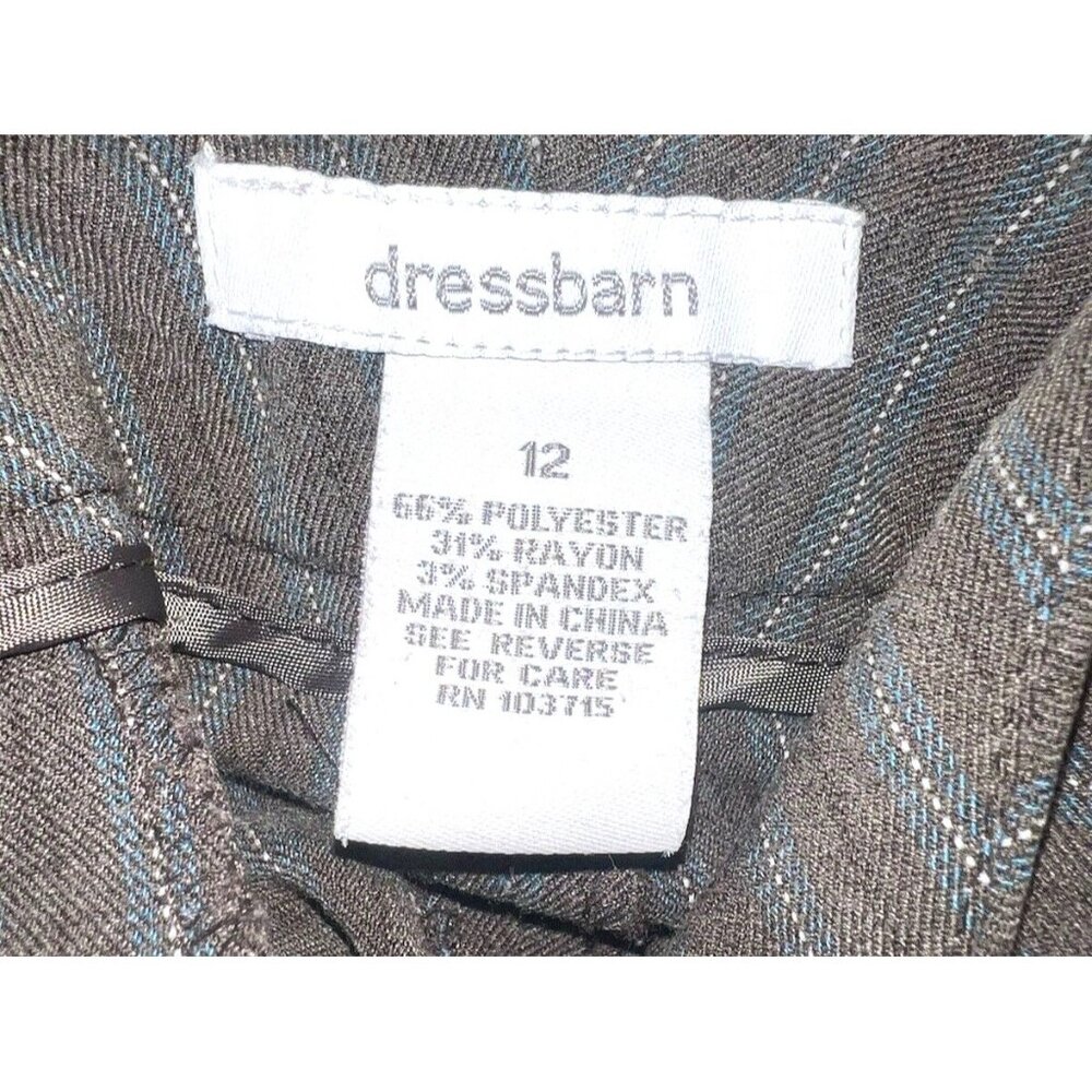 Womens Dressbarn Pants Olive Green w/Teal pin Stripes Pockets Stretch SZ 12 - Picture 3 of 3